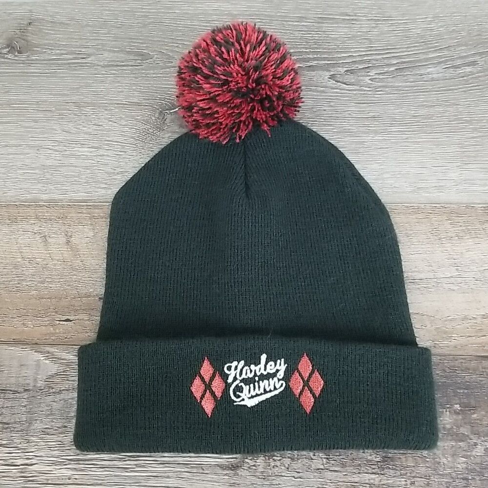 Harley Quinn (2017) Beanie Hat DC Comics Batman Black Red Pom